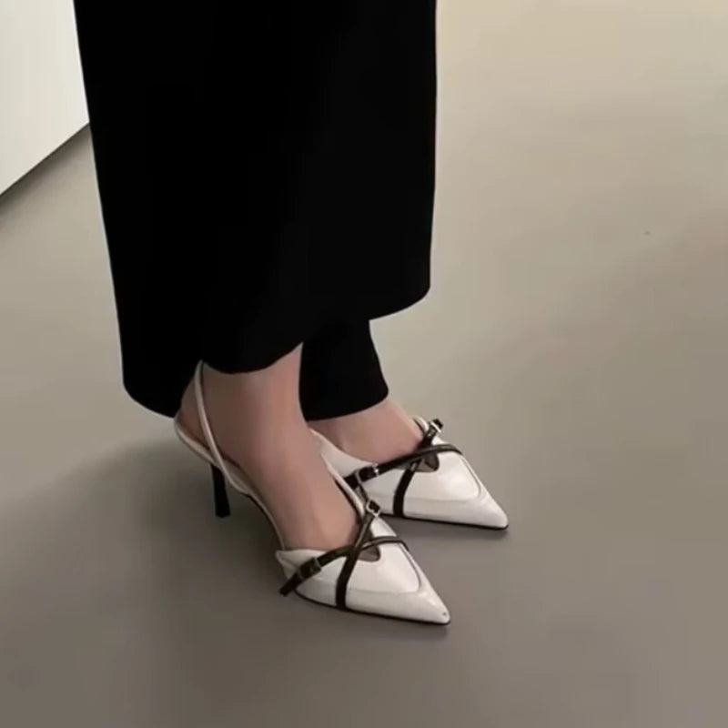 2026 New Women's Sandals Fashionable Buckle Designer Summer Elegant Pointed Toe High Heels Outdoor Banquet Open-Heel Shoes