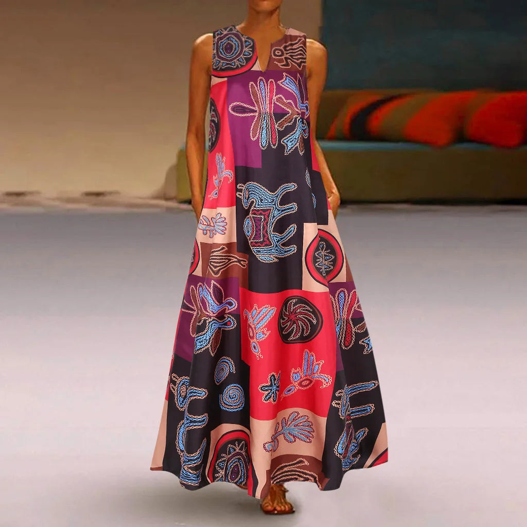 Elegant Dresses for Woman 3D Printed Dresses Summer Sleeveless V-Neck Long Dress Ladies Casual Elegant Beach Party Maxi Dresses