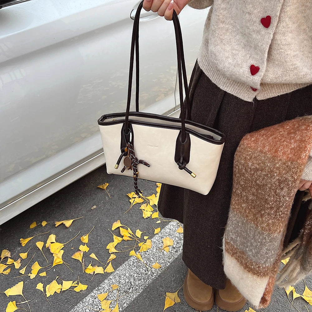Leather Shoulder Bag for Women with Pendant Hobo Bag Shoulder Tote Handbag Stylish Tote Bag for Daily Use