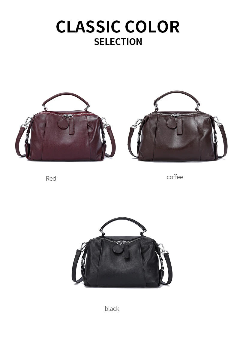 Women's Handbag 2025 New Top Grain Leather Boston Bag Unique Shoulder Crossbody Bag Vintage Commuting Versatile Handheld Tote