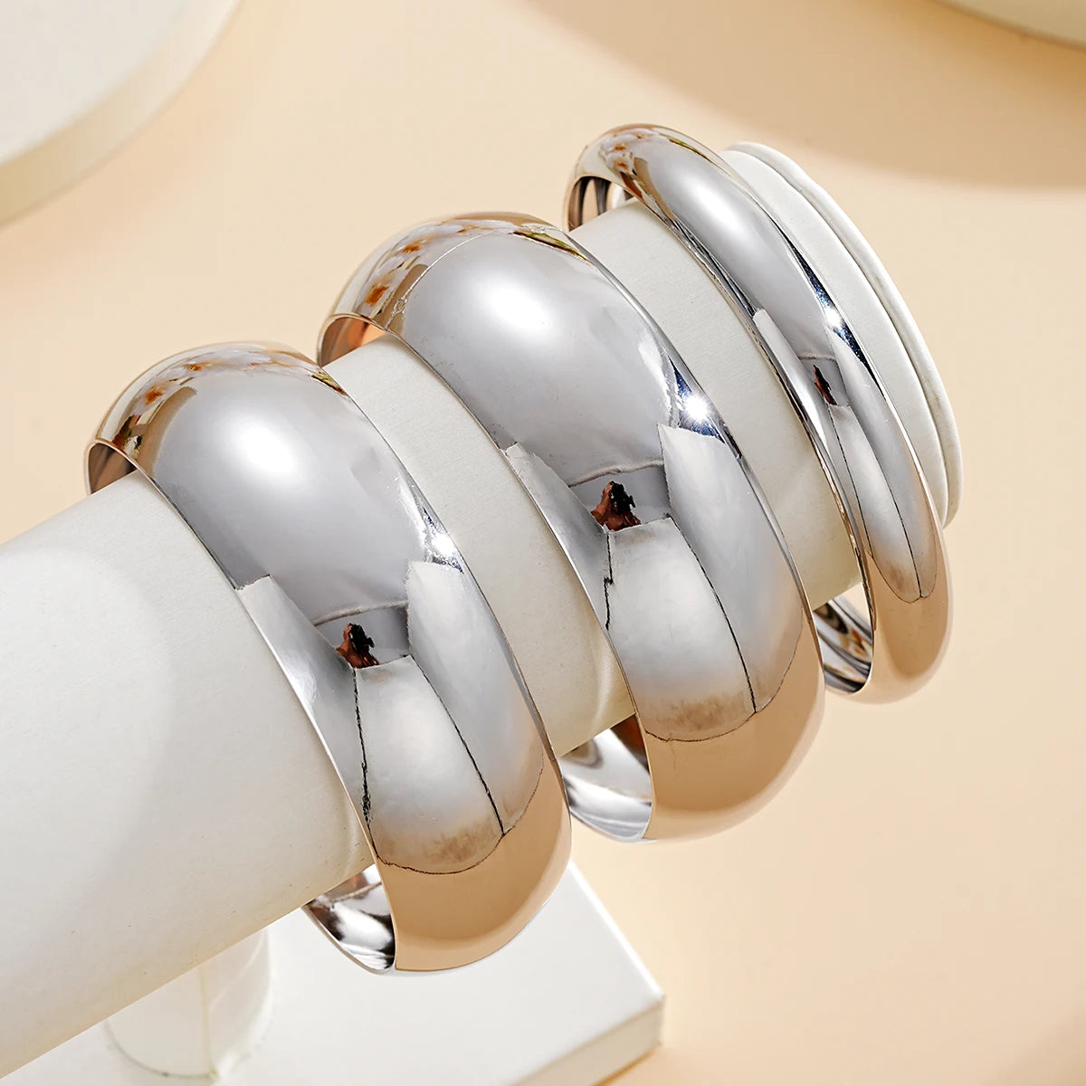 3Pcs/Set Classic Geometric Wide Bangles for Women Geometric Smooth Gold Silver Color Chunky Bracelets Party Jewelry Accessories