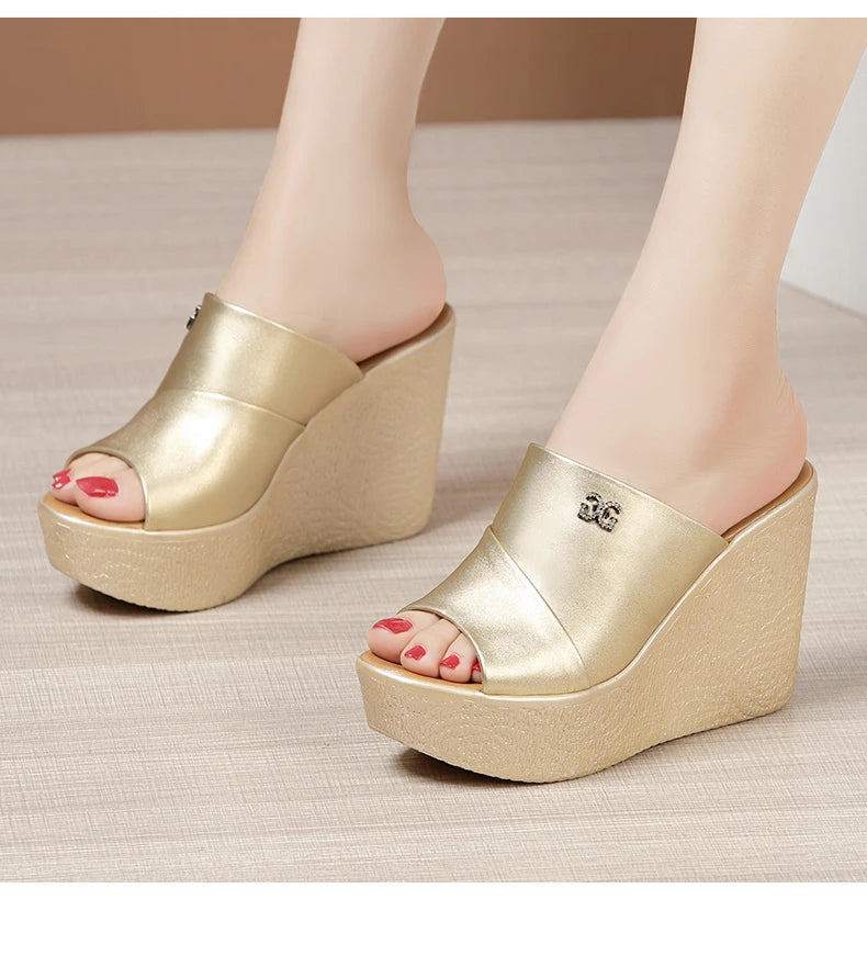 2024 Designer Summer Ladies Slippers New Fashion Thick Sole Wedge Women's Sandals High Heel Sandal Open Toe Fish Mouth Shoes