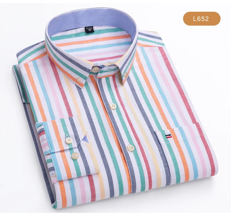 Men's Oxford Long Sleeve Shirt 100% Cotton Wrinkle Resistant & Breathable, Solid Plaid Striped Comfort Casual Button-down Shirts