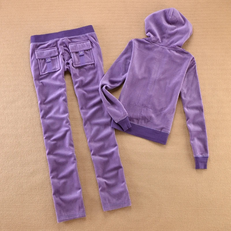 Velvet Tracksuit for Women 2025 Women's Hooded Jacket and Pants Suit Two Piece Set Women's Outfit