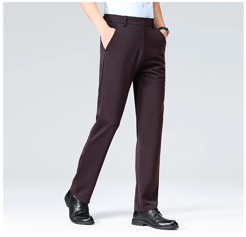 Men Suit Pants Light Thin Elastic Slim Fit Dress Pants Business Solid Casual Straight Leg Trouser Men Clothing Oversize 29-42