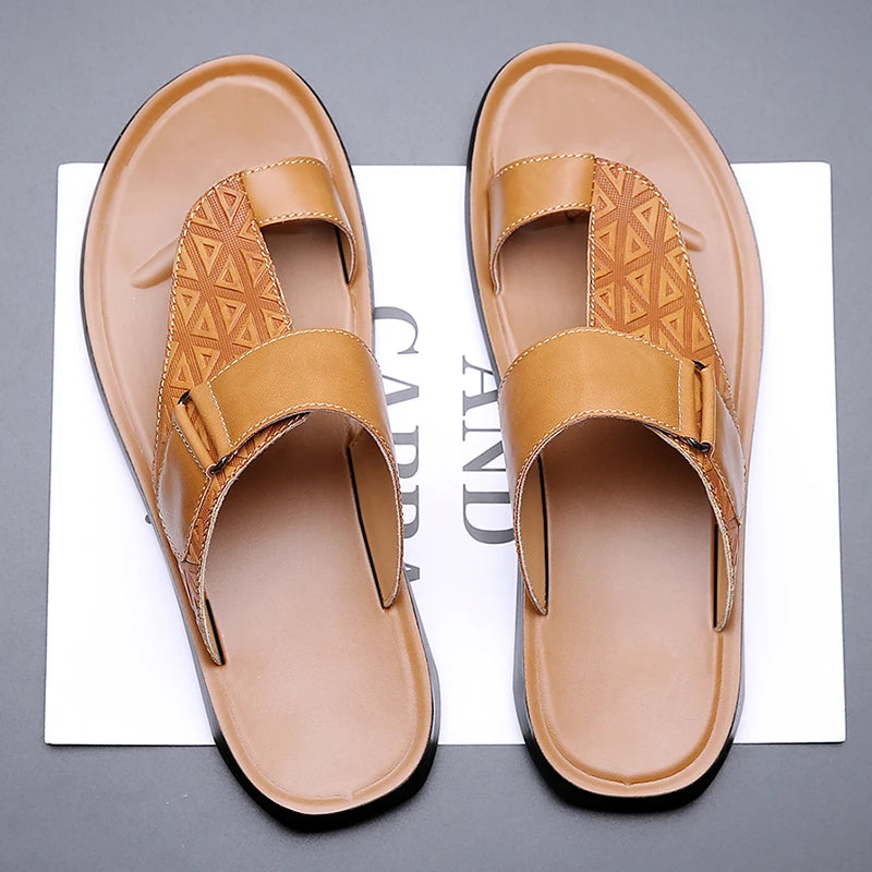 Men's Summer Sandals Breathable Fashion Simple Toe-Thru Soft Flat Bottom Beach Shoes Comfortable Classic Slippers