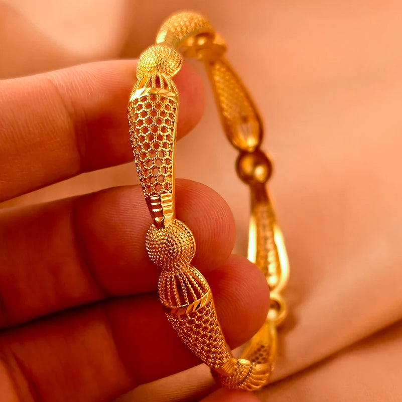 Dubai Gold Plated 24K Bangles for Women Jewelry Exaggerated Style Bracelets Banquet Party Bijoux Nigeria Wedding