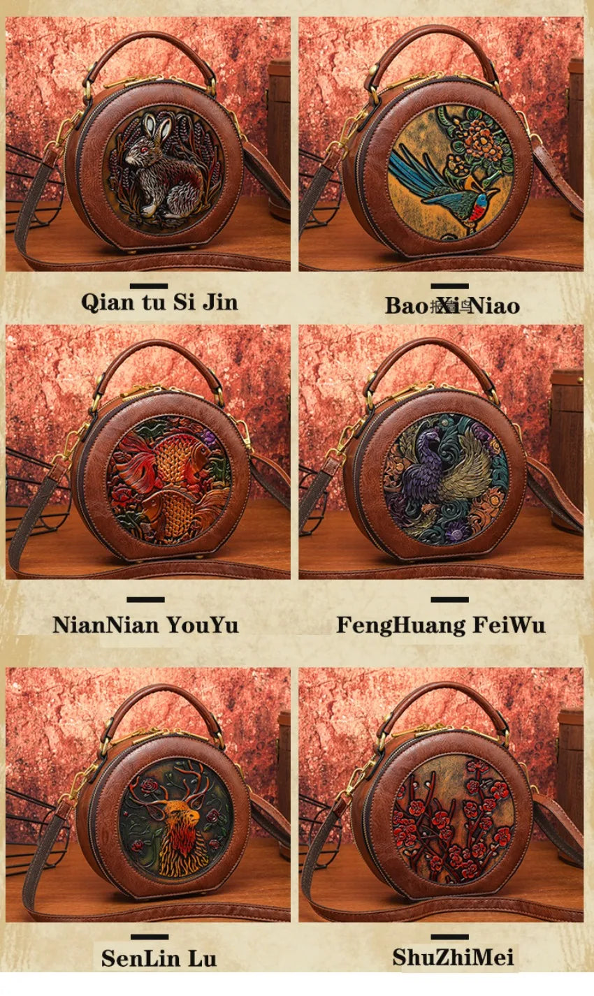 Vintage Handbag Women Shoulder Bag Luxurious Designer Round Bag High-quality Gift Embossed Printed Crossbody Purse for New Women