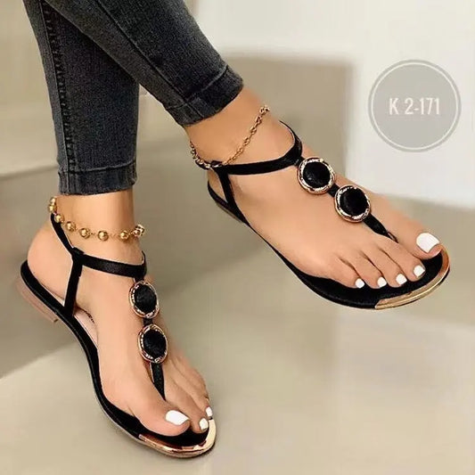 Summer Sandals Women Fashion Casual Beach Outdoor Flip Flop Sandals Metal Decoration Ladies Flat Shoes Big Size 2023