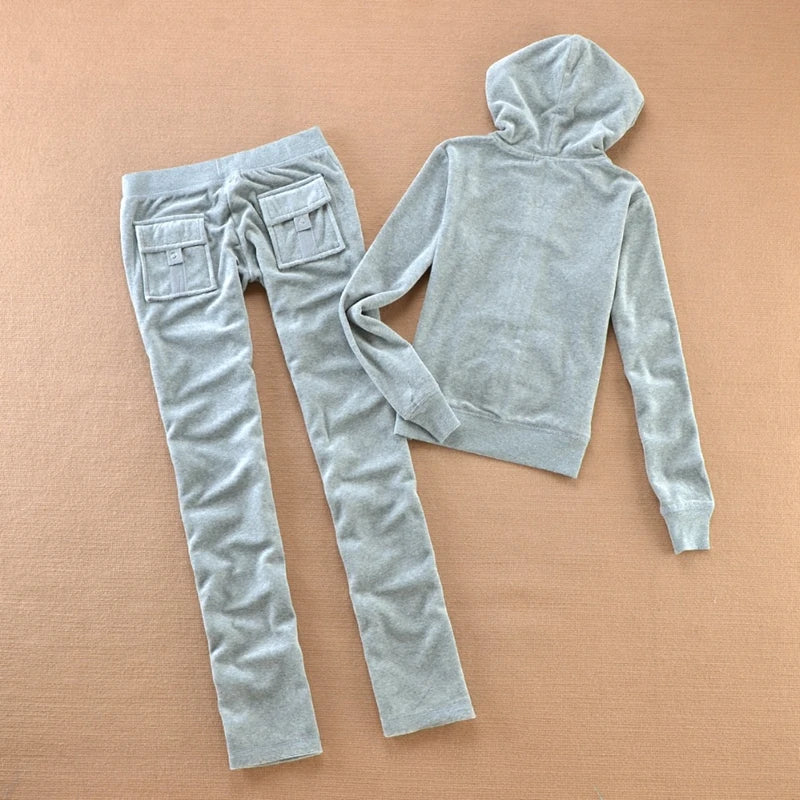 Velvet Tracksuit for Women 2025 Women's Hooded Jacket and Pants Suit Two Piece Set Women's Outfit