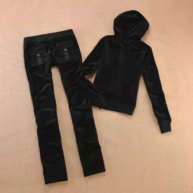 Velvet Tracksuit for Women 2025 Women's Hooded Jacket and Pants Suit Two Piece Set Women's Outfit