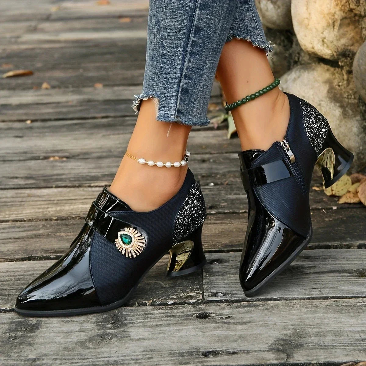 Women's Elegant Pumps High Heels Dress Shoes Pointed Toe Flowers Pearl Boat Shoes Slip on Office Work Zapatos Mujer 2025