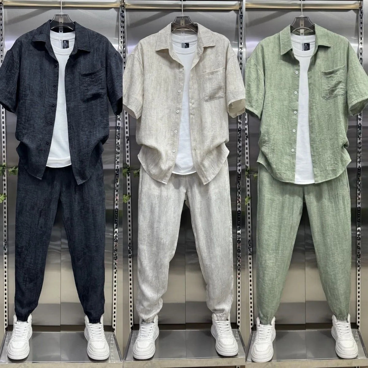 2025 Summer New Casual Suit Men's Lapel Shirt Trouser Two-Piece Comfortable Versatile Sport Suit