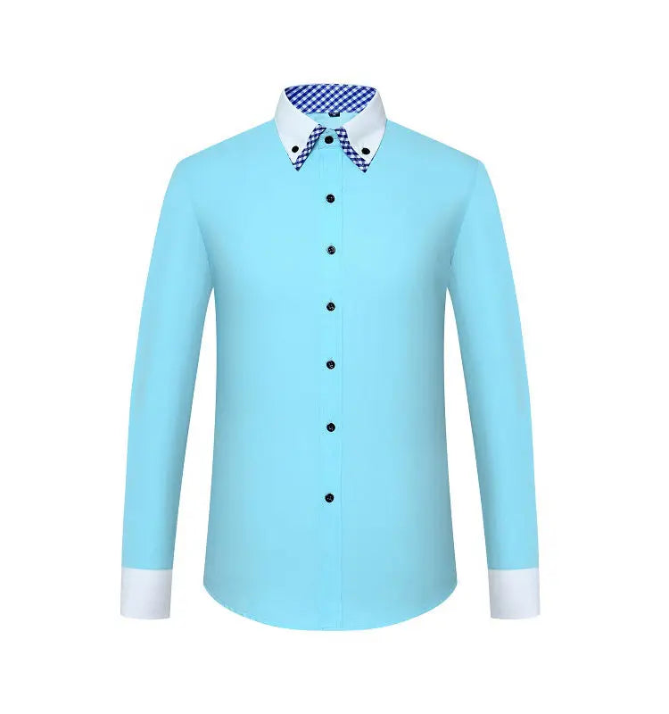 Mens Dress Shirt Long Sleeve Non Iron Fashion Double Layer Business Formal Regular Fit Office Camisa Social Solid Button Shirts