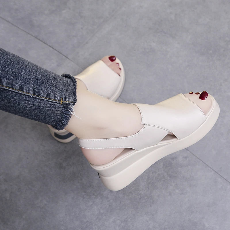 Summer Wedge Shoes for Women Sandals Solid Color Open Toe High Heels Casual Ladies Buckle Strap Fashion Female Sandalias Mujer