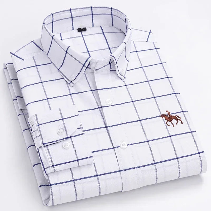 New in shirt 100%cotton plus size long-sleeve shirts for men slim fit formal fashion office shirt hight qulity plaid clothes