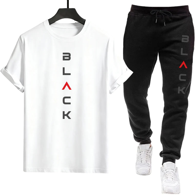 Mens Tracksuit Printed Casual Short Sleeve Daily Sports Jogging Man Clothing Single Piece T-shirt Pants Spring Summer Sportswear