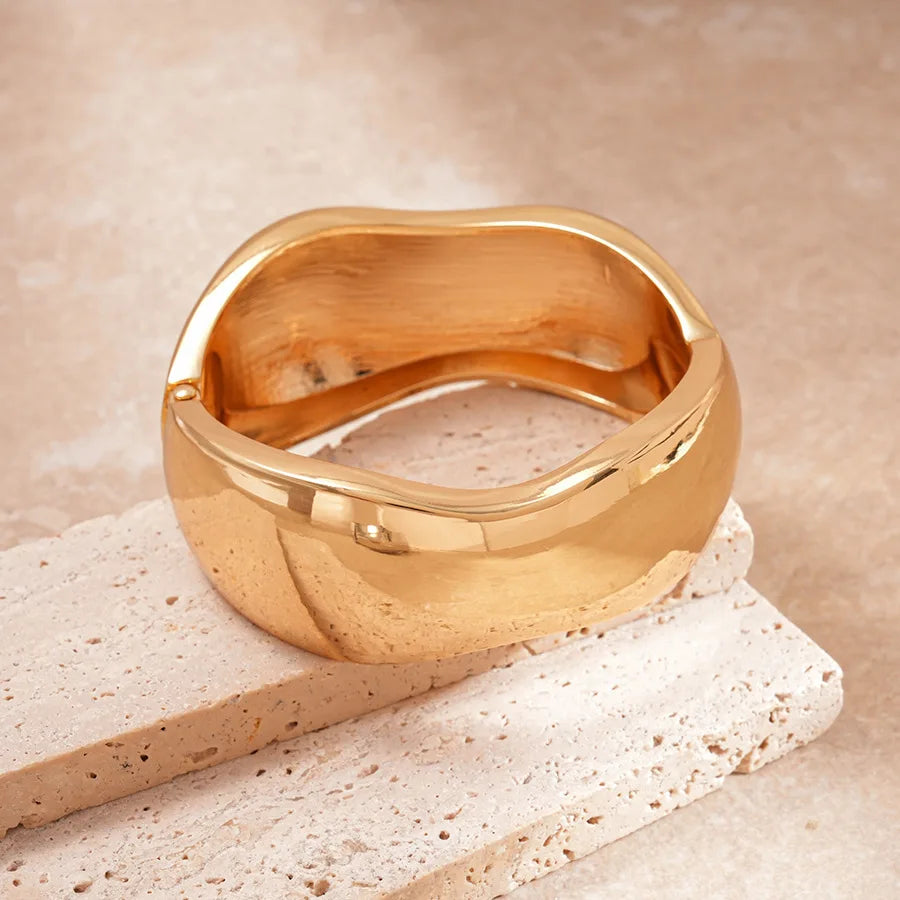 Golden Rock Geometric Metal Wide Open Bangles Statement Large Spring Cuff Bracelets Unisex Massive Party Jewelry Gifts New F