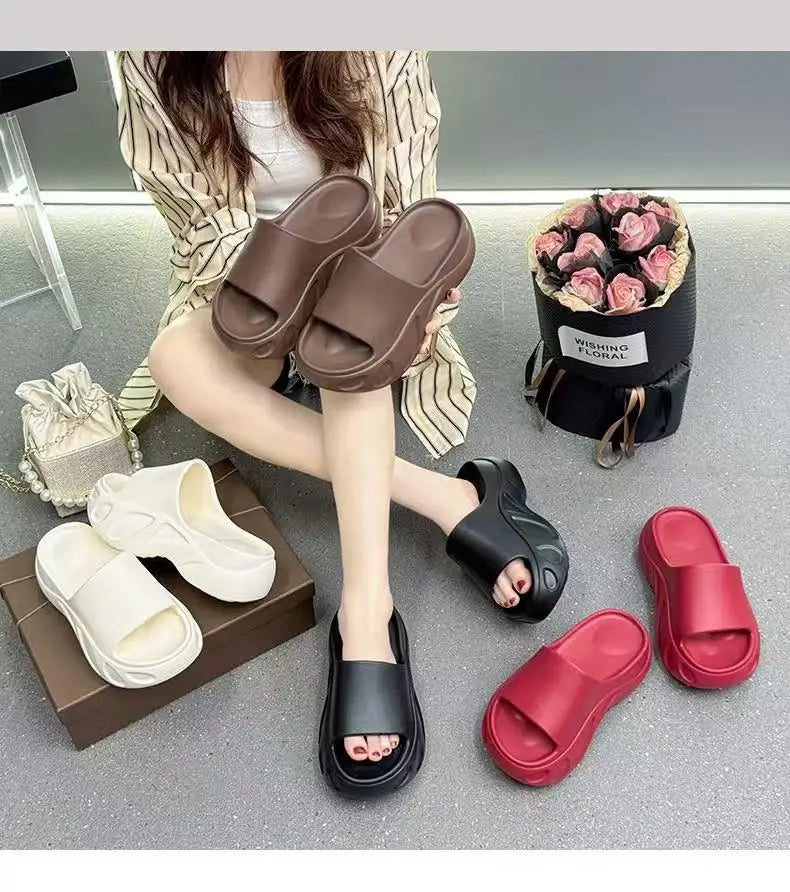 2025 New Women Sandals Women Slippers Black Wedge Platform Open Toe Women Orthopedics Thick Bottom Beach High Heels Slides