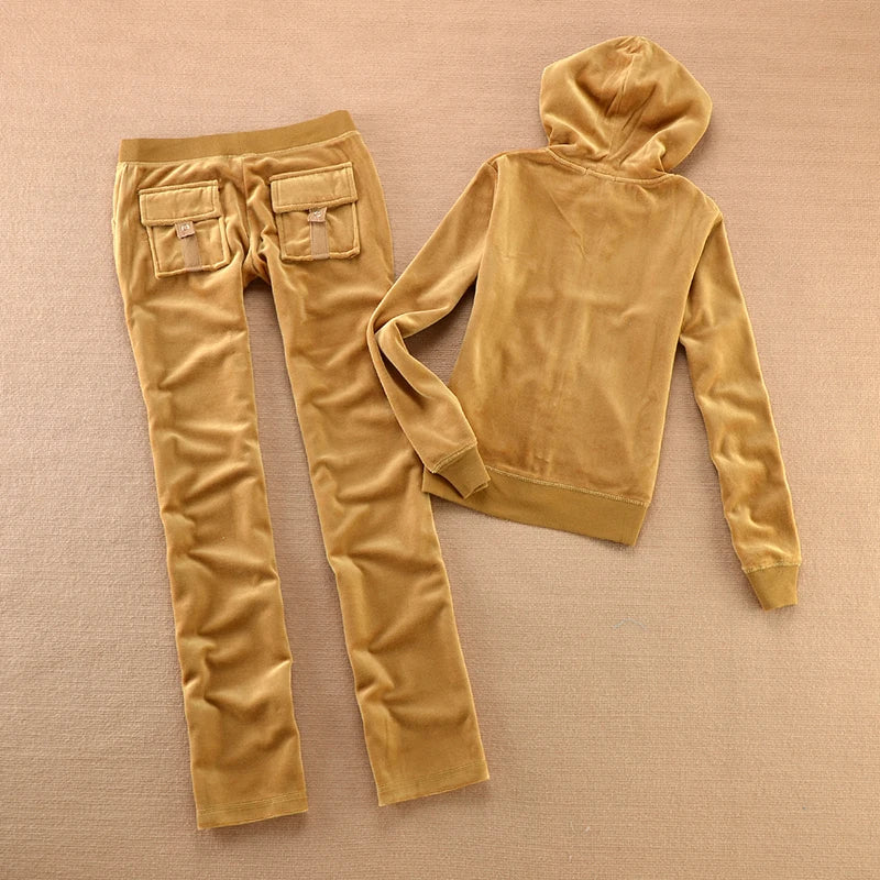 Velvet Tracksuit for Women 2025 Women's Hooded Jacket and Pants Suit Two Piece Set Women's Outfit