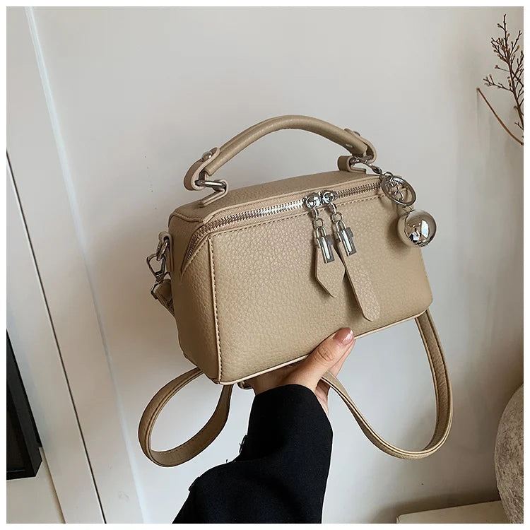 Classic Black Square Handbags for Women Autumn New Versatile Small Single Shoulder Crossbody Bags with Elegant Ball Pendant