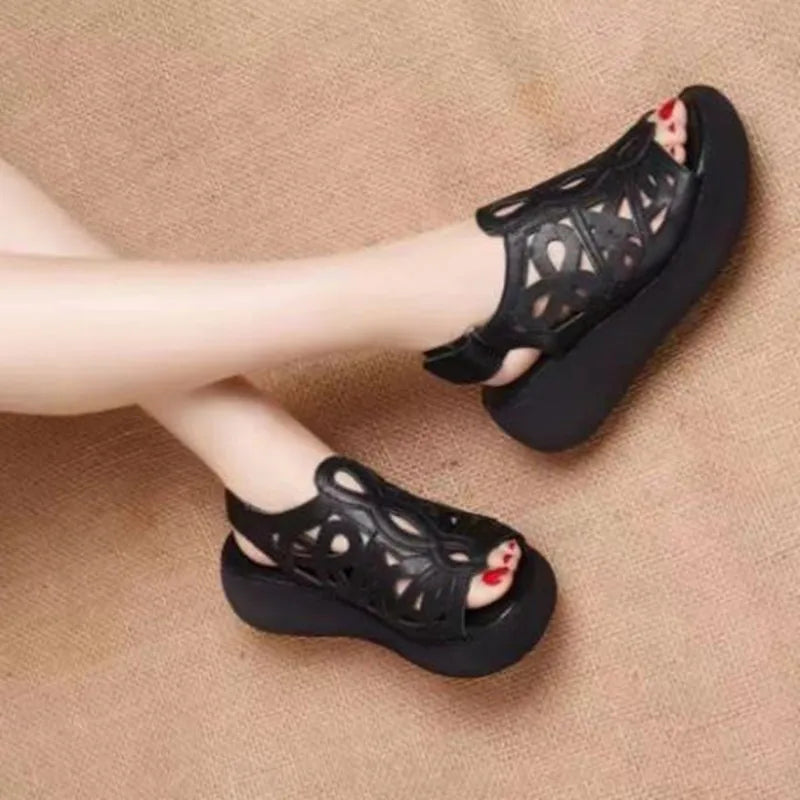Women Sandals Soft Leather Wedges Shoes For Women Summer Retro Sandals 2022 Casual Shoes Female Heels Sandals Wedge Sandalias