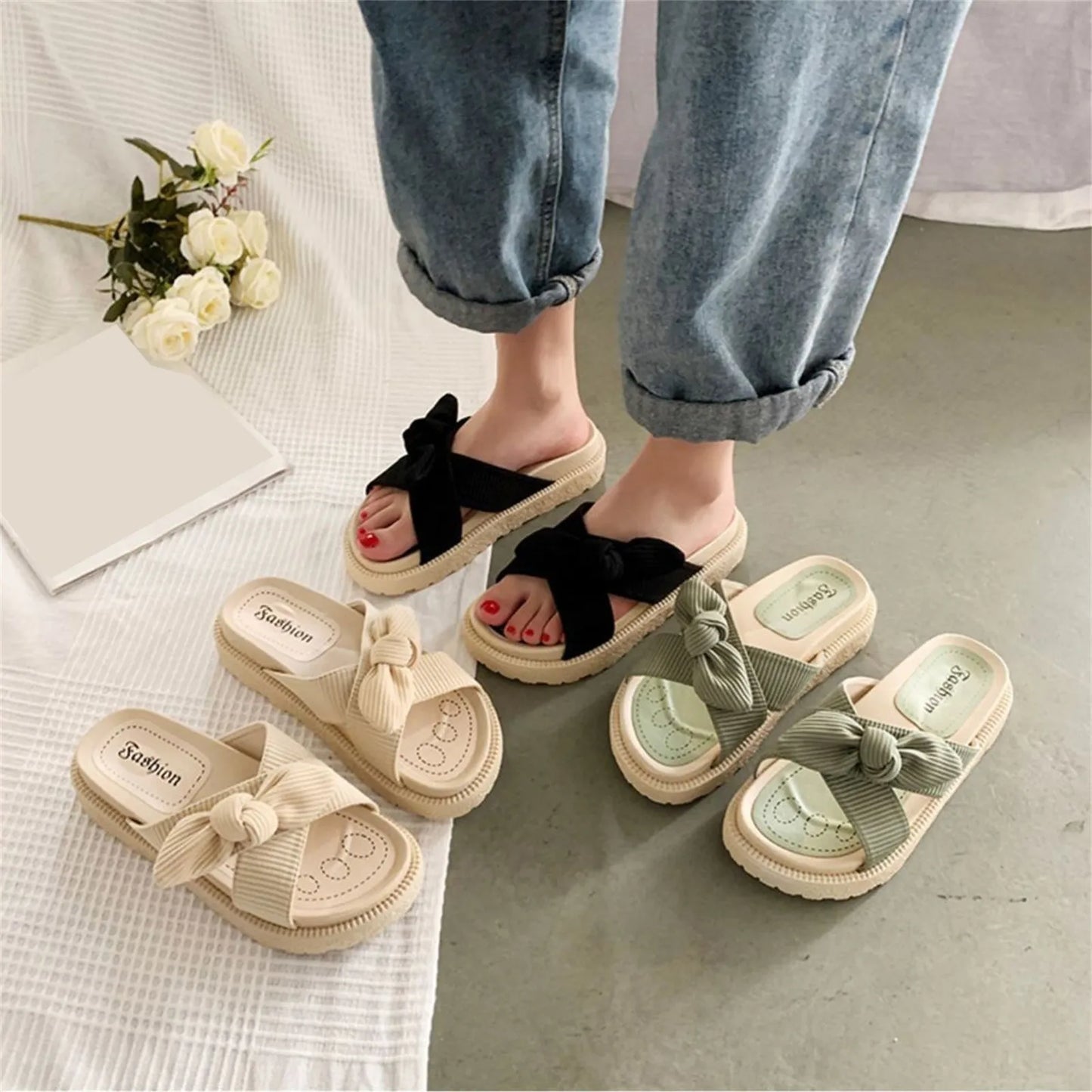 Women Sandalias Mujer Summer Fairy Style New Fashion Student Platform Roman Lady Sands Flat Shoes Cute Slippers