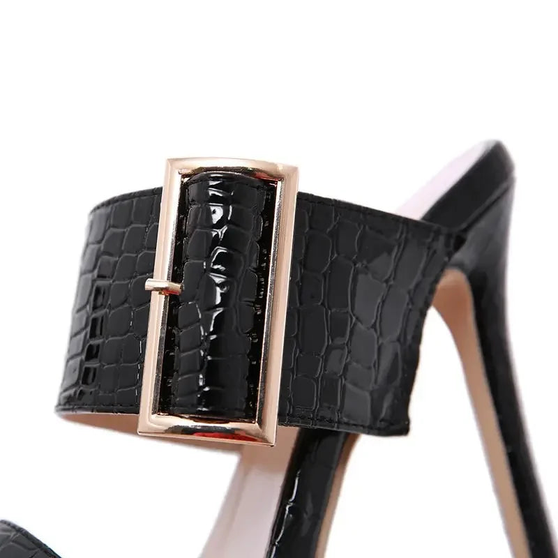 Women's Sandals Open Toe High Heeled Slippers Big Buckle Heels  Sandalias Mujer  Ladies Shoes  Heels Women Slender Heel