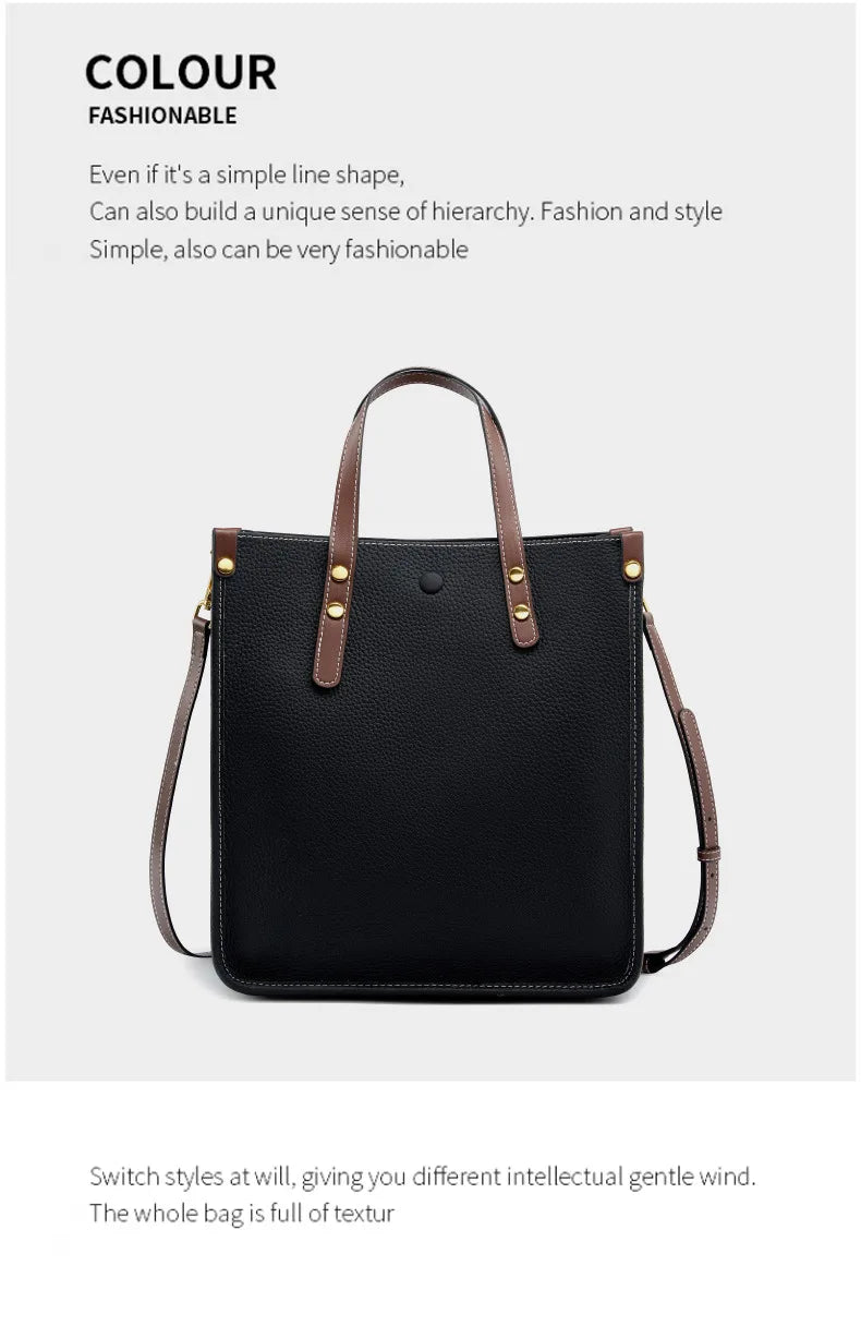 New Ladies Genuine Leather Handbags Big Women Bag Large Vintage Female 2025 Office Hand Shoulder Bags For Women Tote