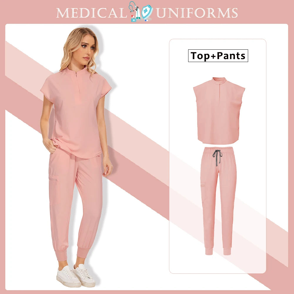 Scrubs Clinical Uniforms Woman Hospital Work Clothes Dental Clinical Workwear Joggers Pants Suit Medical 2 Piece Set Beauty Wear