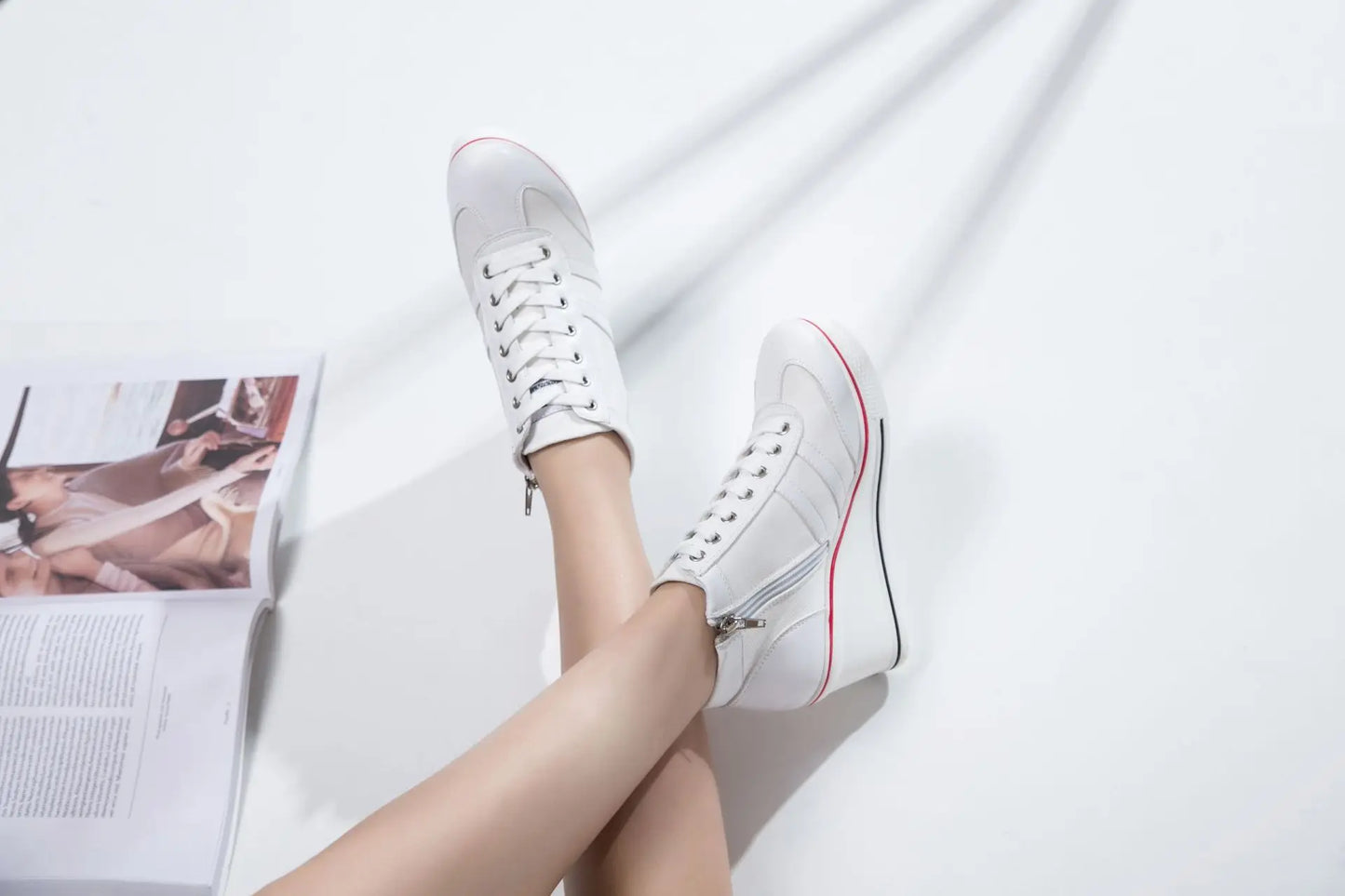 Women's Shoes 2026 New Wedge Heel Casual Canvas Shoes Women's Side Chain Lace-up Platform Shoes 8 Cm High Heel Shoes