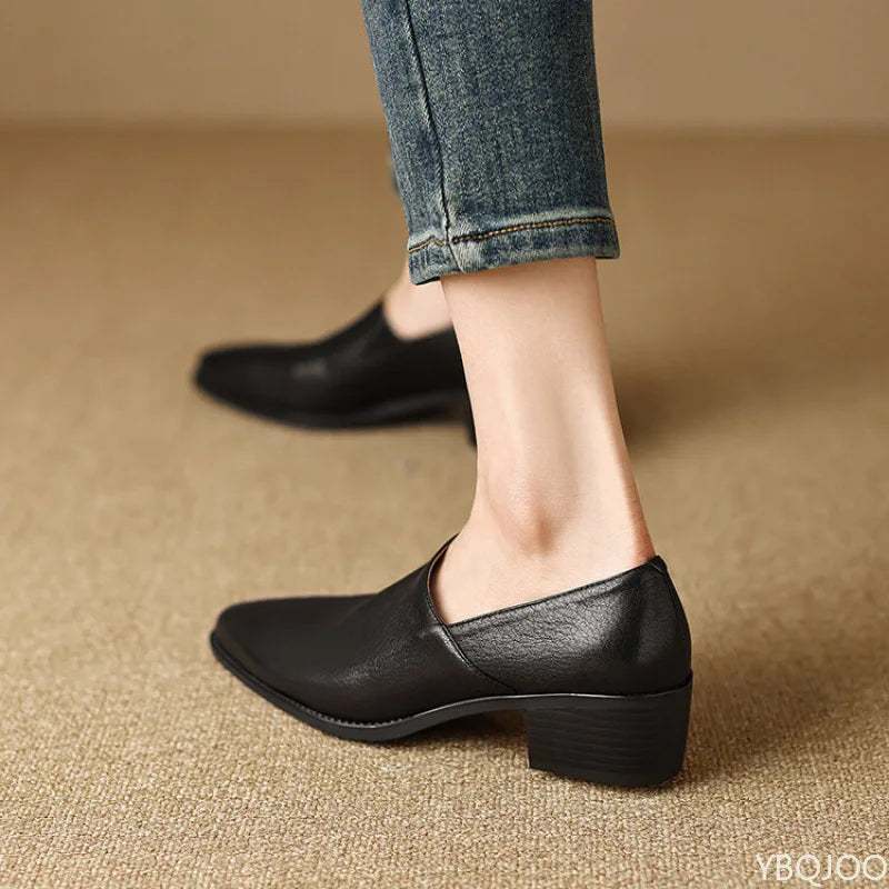 Fashionable versatile mid heeled women's thick heeled women's shoes spring new style pointed elegant simple women's shoes