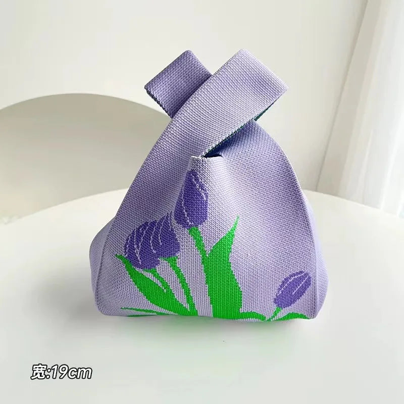 Women'S Knot Wrist Tote Bags Handmade Knitted Bag Portable Mini Striped Bucket Phone Bags Large Capacity Spring Summer Handbags
