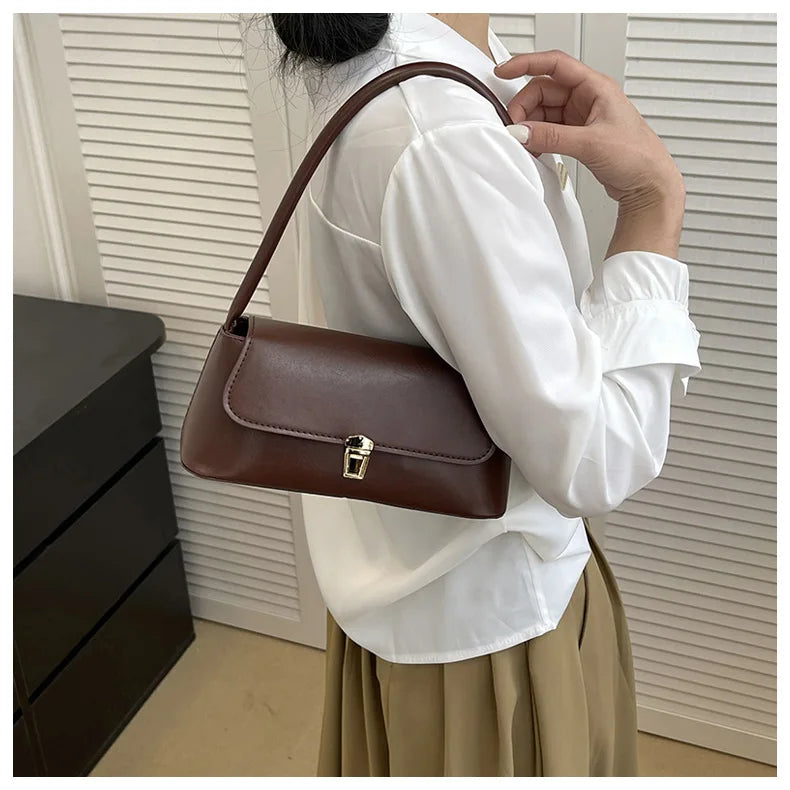 Women's Shoulder Bag Handbag Retro Underarm Bag Fashion Simple Solid Color New Hand Shoulder Bag