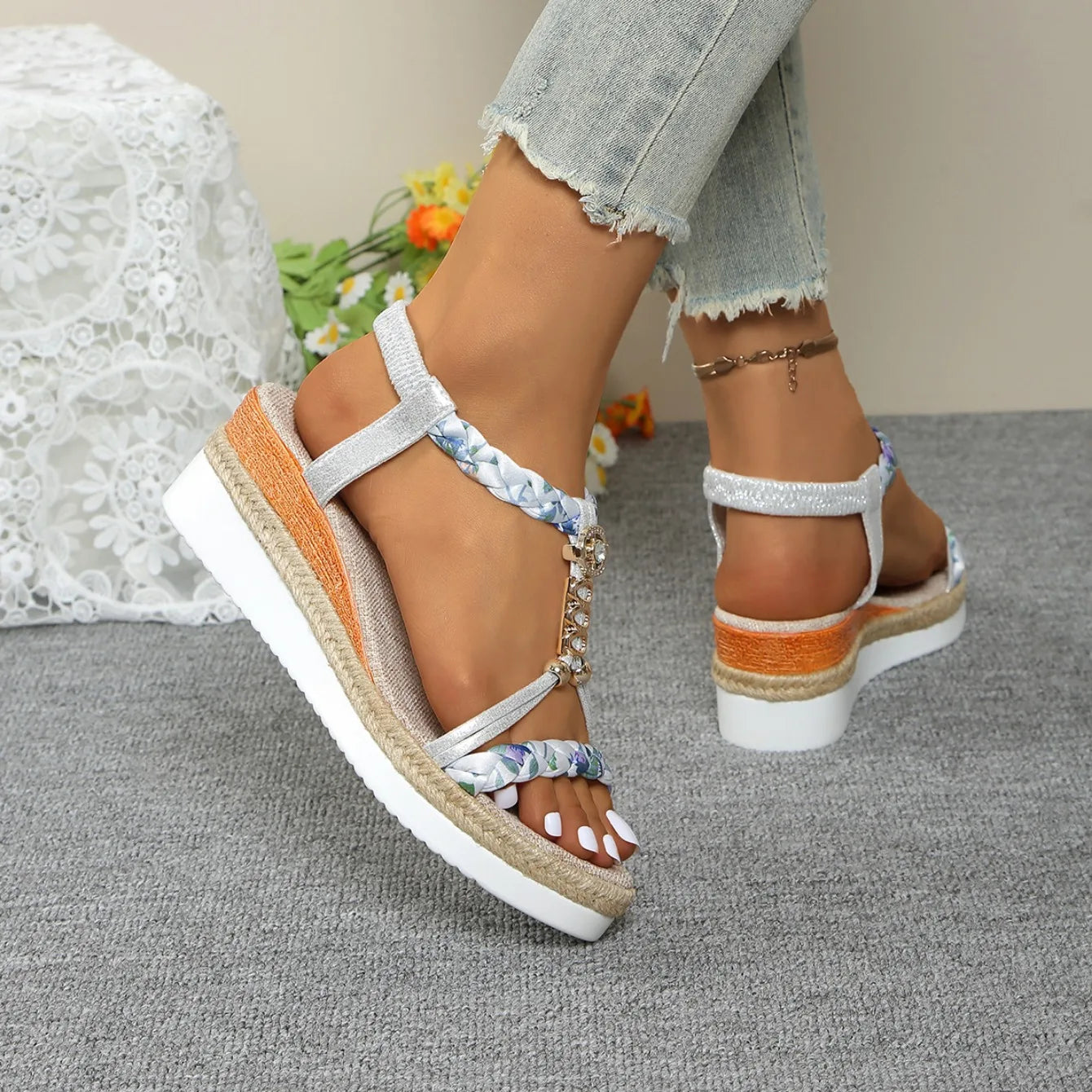 Women Wedge Sandals Summer 2024 Braided Band Platform Gladiator Sandals Woman Thick Bottom Beach Shoes Women Sandalias De Mujer