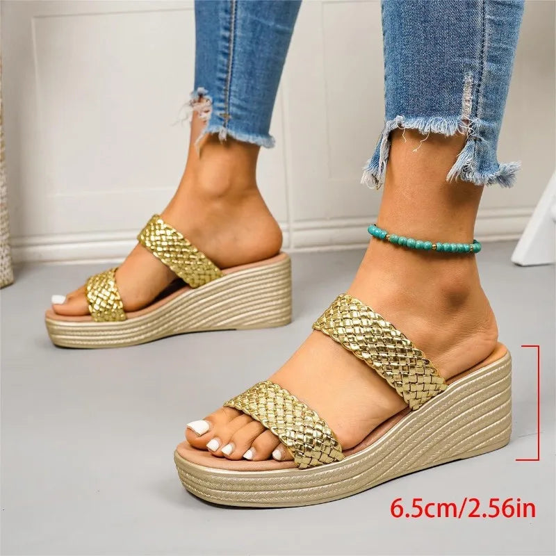 Fashion Women Wedges Sandals Luxury Platform Slippers Sexy Open Toe Women Shoes Shiny High Heels Women Shoes Sandalias De Mujer