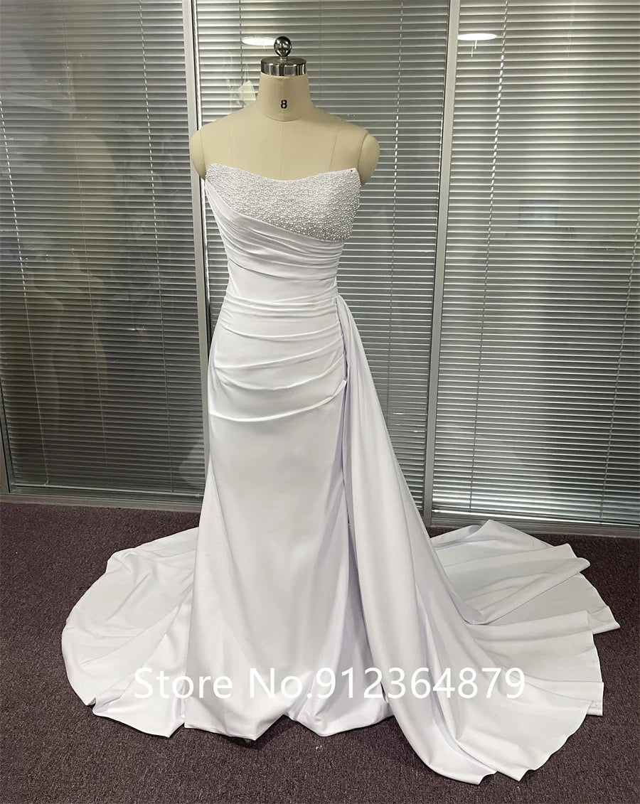 Stunning Beaded Strapless Mermaid Wedding Dresses Long Train ridal Gown Платья для матери невесты
