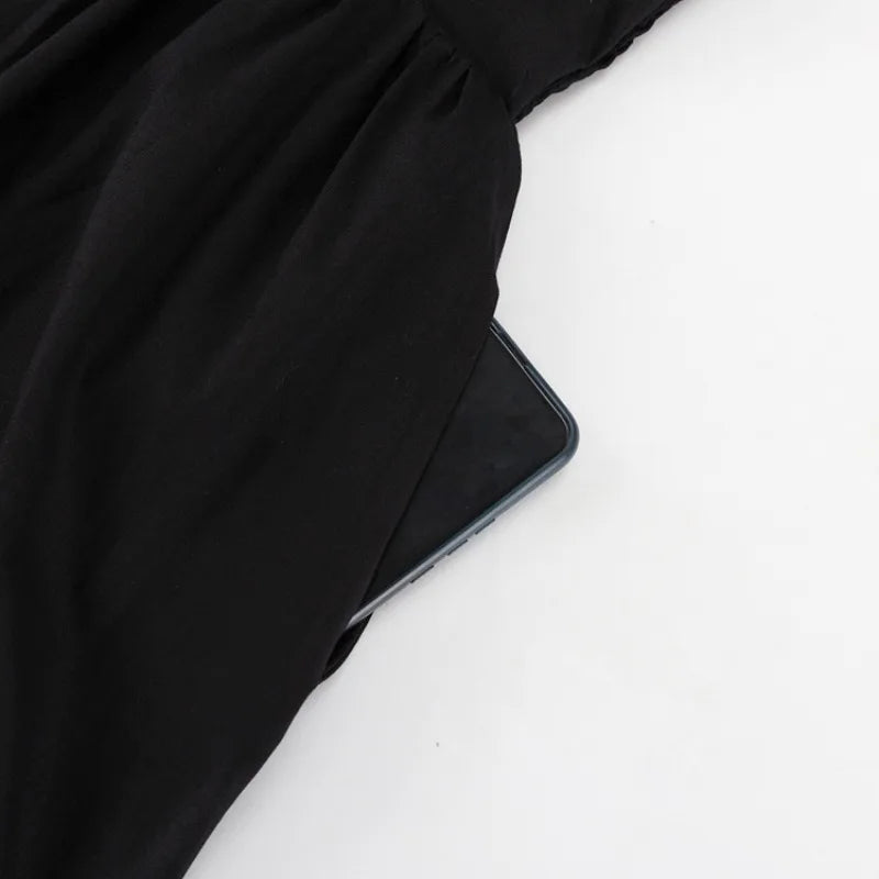 Sexy Black Corset Vacation Party Dress for Women Autumn Elegant Strap Backless Hollow Out Slit Cotton Holiday Long Dress