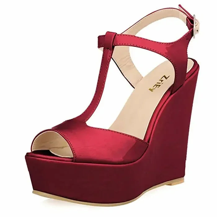 Women Wedge Sandals 2026 New Summer 14cm Open Toe Sexy Ankle Strap High Heels Patent Leather Platform Pumps Party Wedding Shoes