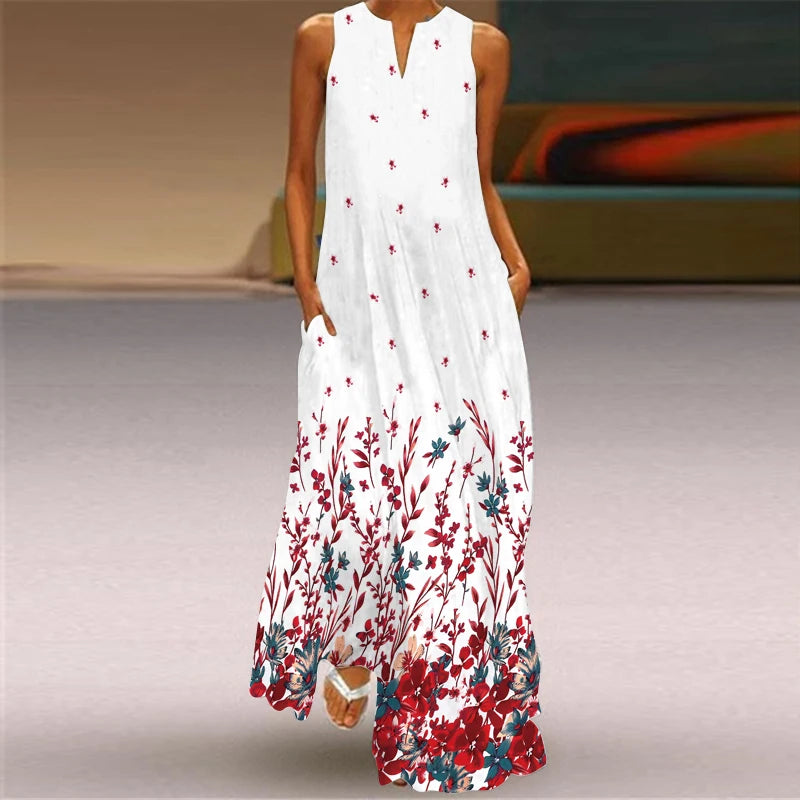 Elegant Dresses for Woman 3D Printed Dresses Summer Sleeveless V-Neck Long Dress Ladies Casual Elegant Beach Party Maxi Dresses