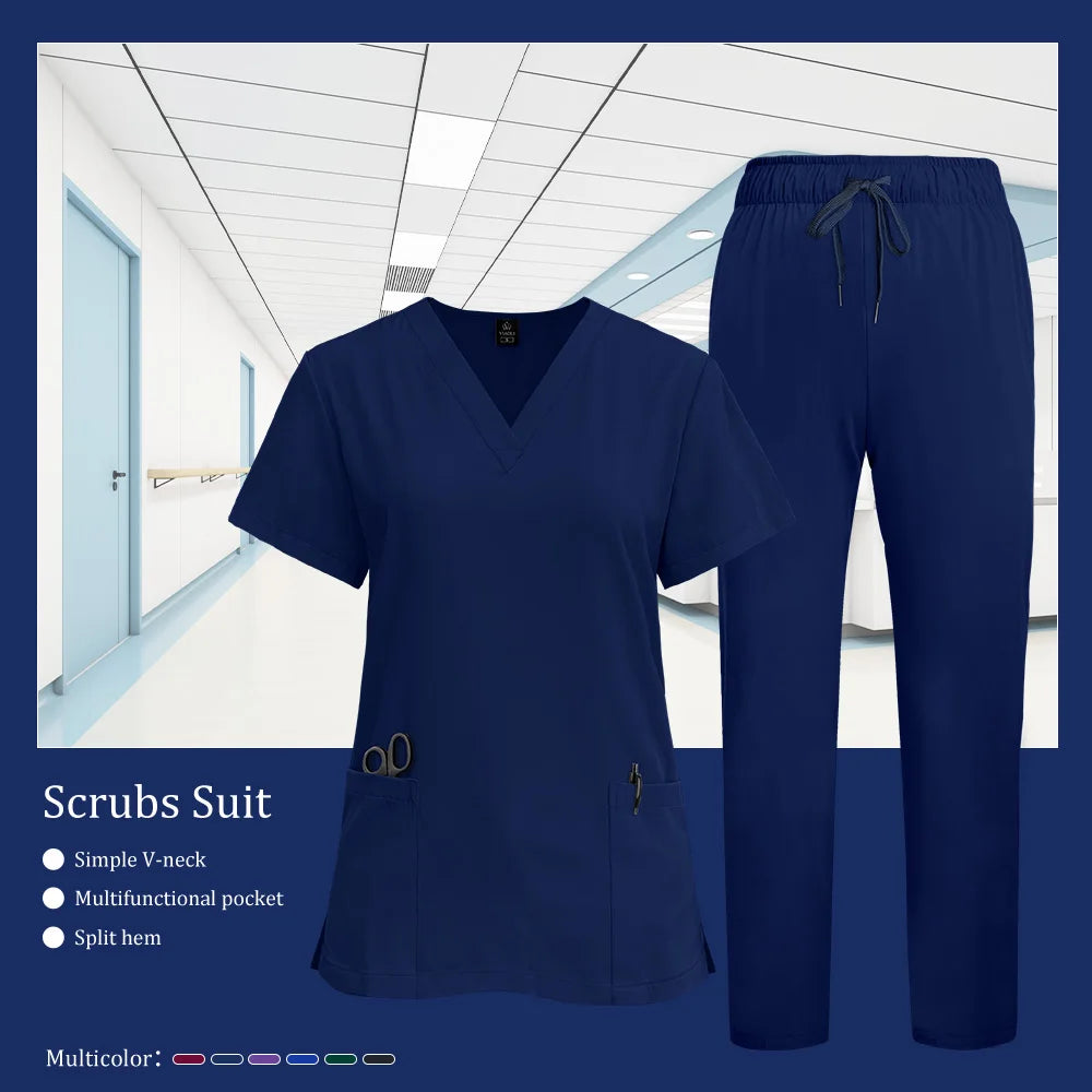 Scrubs Medical Unifroms Women Surgical Nursing Clothes V Neck Hospital Doctor Workwear Pet Clinic Veterinary Overalls Wholesale
