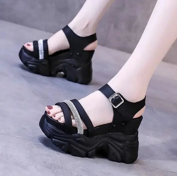 New Women Summer Wedge Sandals Transparent PVC Crystal Chunky Platform Shoes Woman Rainbow Thick Bottom Sandalias