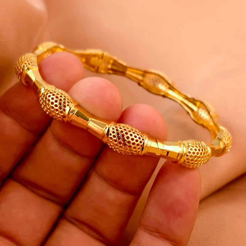 Dubai Gold Plated 24K Bangles for Women Jewelry Exaggerated Style Bracelets Banquet Party Bijoux Nigeria Wedding