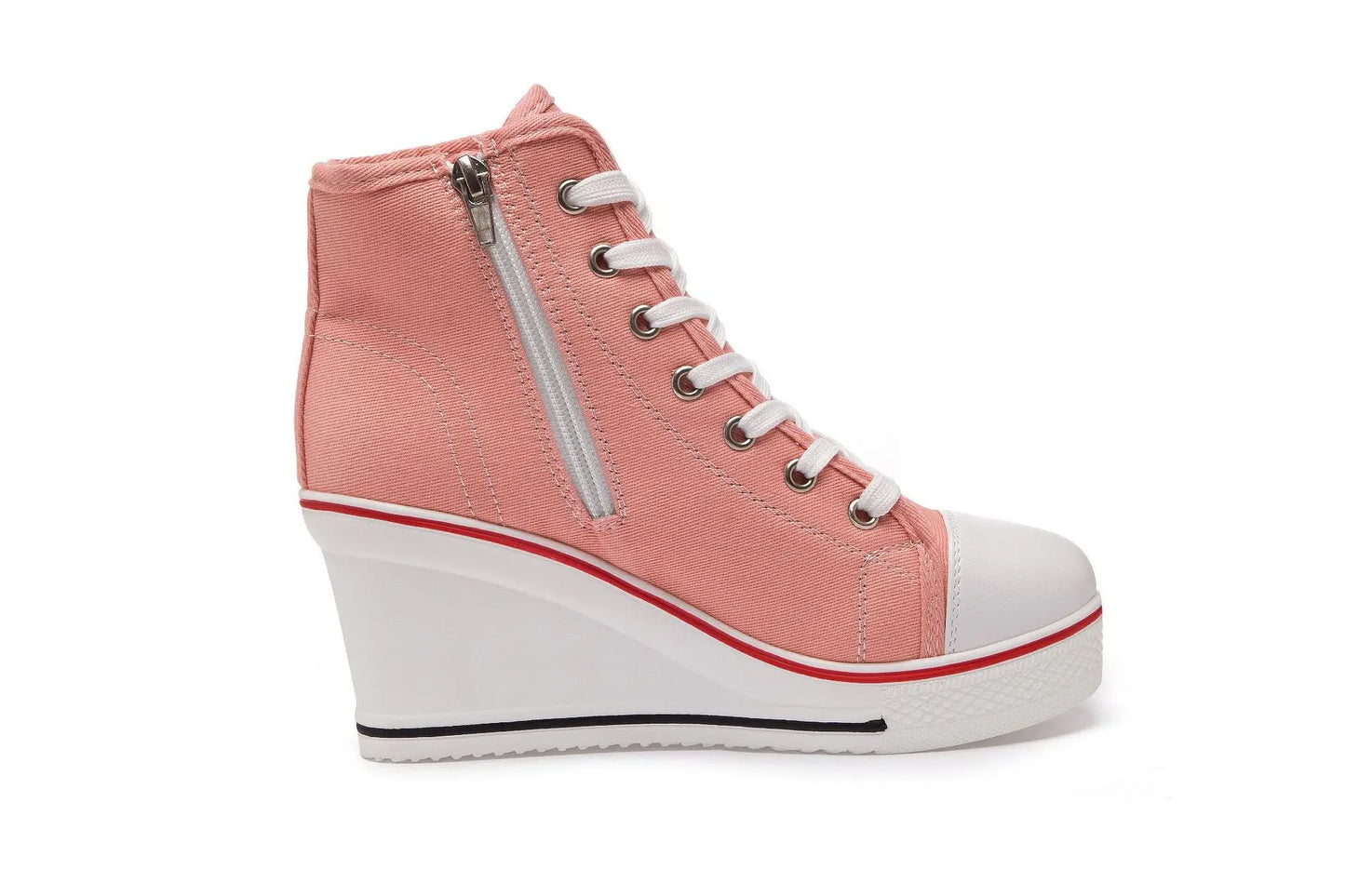 Wedge Heel Casual Shoes for Women New Canvas Shoes Side Zipper High Heel Lace Up Shoes Woman's Heightening Platform Sneakers