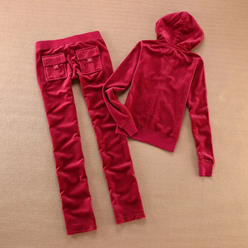 Velvet Tracksuit for Women 2025 Women's Hooded Jacket and Pants Suit Two Piece Set Women's Outfit
