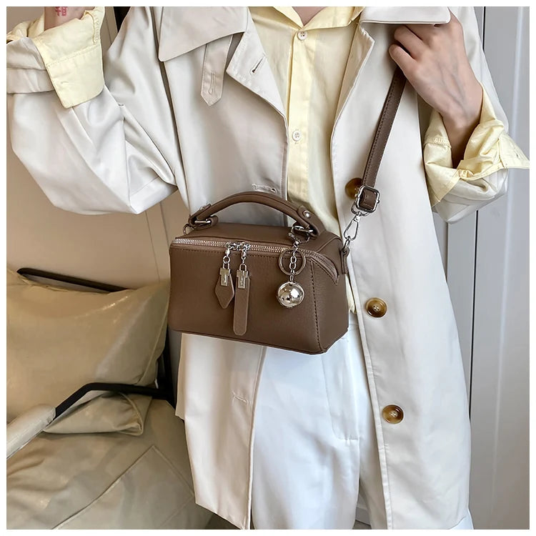 Classic Black Square Handbags for Women Autumn New Versatile Small Single Shoulder Crossbody Bags with Elegant Ball Pendant