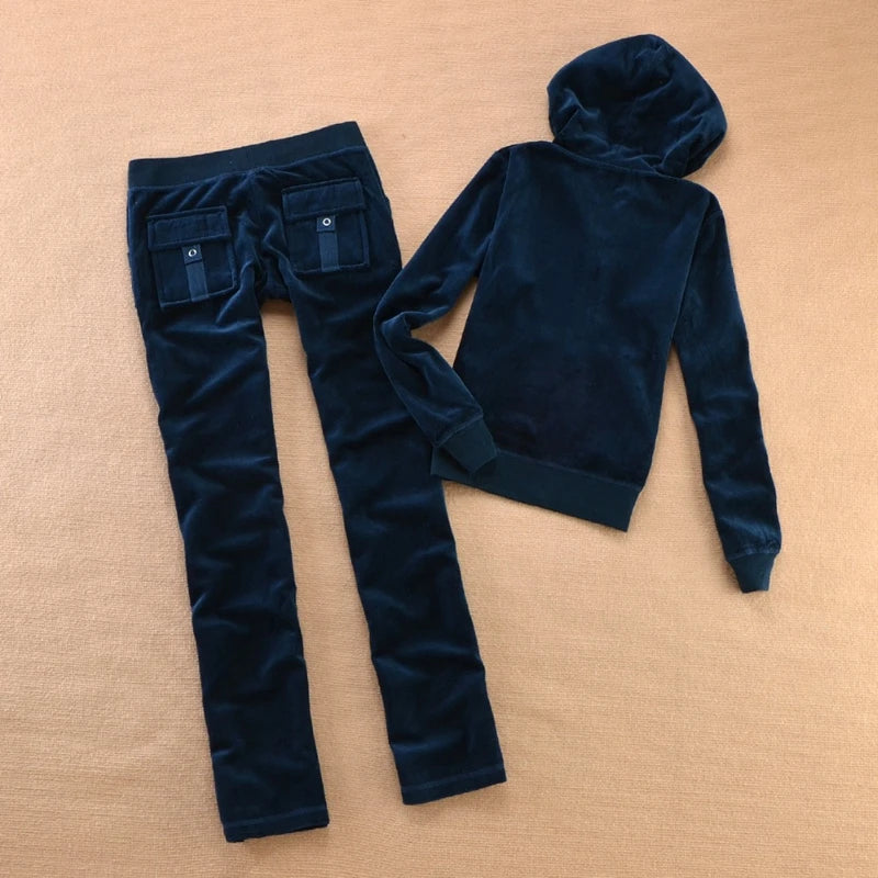 Velvet Tracksuit for Women 2025 Women's Hooded Jacket and Pants Suit Two Piece Set Women's Outfit