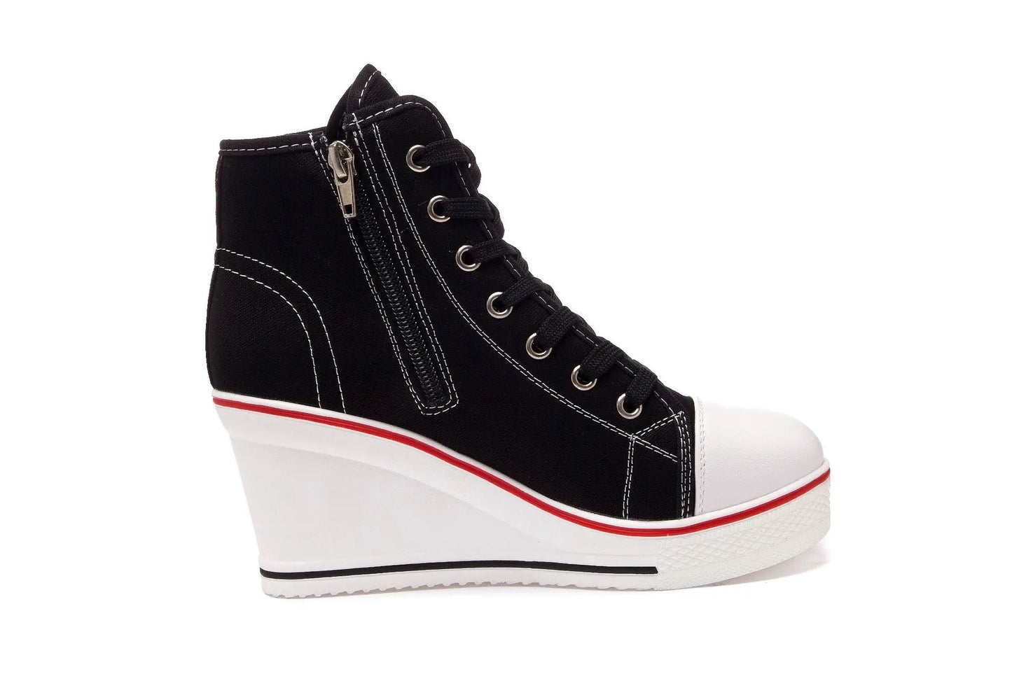 Wedge Heel Casual Shoes for Women New Canvas Shoes Side Zipper High Heel Lace Up Shoes Woman's Heightening Platform Sneakers