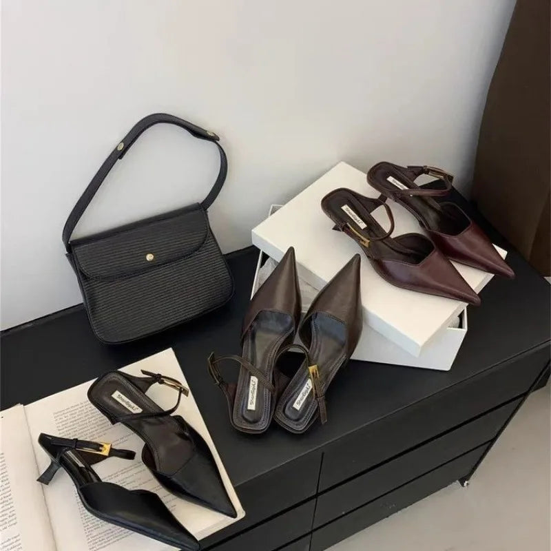 2025 Fashion Brand  Shoes Women Slippers Pointed Toe Thin Low Heels Pumps for Party Dress Shoes Elegant Pumps Shallow Mujer