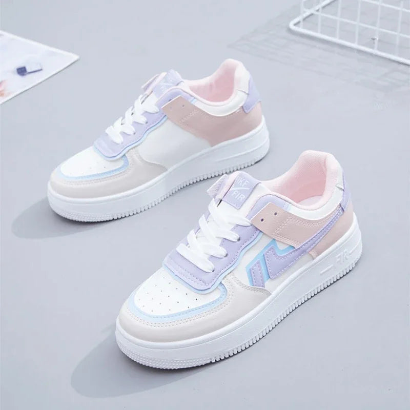 Fashionable Lace-up Flat Casual Shoes Comfortable Thick-soled Running Sneakers Round-toe Breathable/Wear-resistant Running Shoes